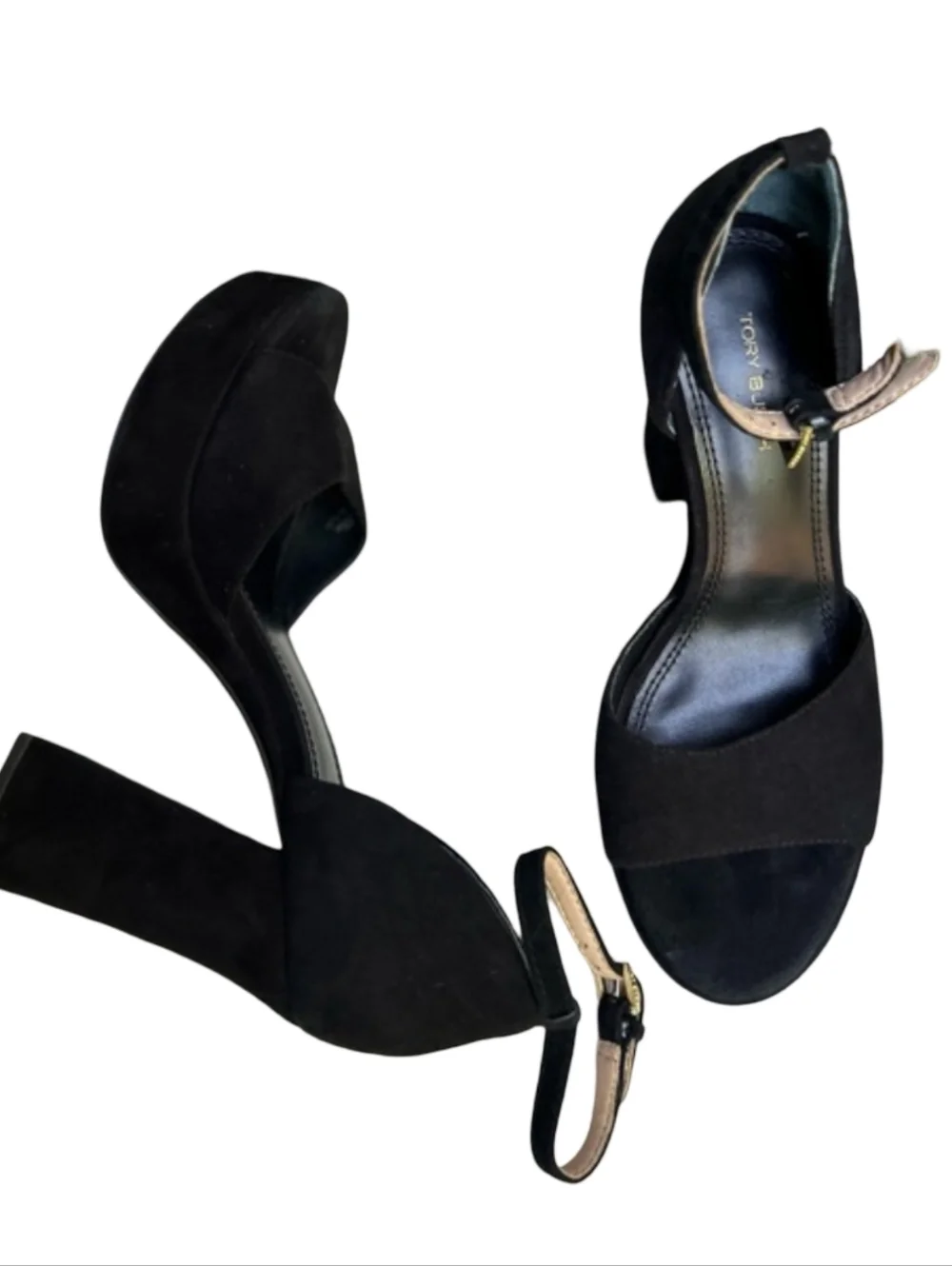 Tory Burch Black Suede Platform Block Heel Sandals